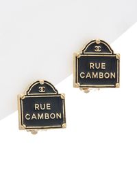 Chanel Gold-tone Black Enamel Rue Cambon Earrings