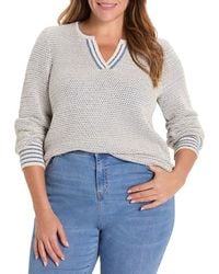 NIC+ZOE - Plus Tuck Texture Split Neck Sweater - Lyst