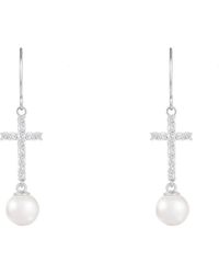 Splendid - 14K 0.24 Ct. Tw. Diamond & 6-6.5Mm Pearl Earrings - Lyst