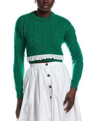 Miu Miu - Cropped Broderie Anglaise Trimmed Cable Knit Cashmere Sweater - Lyst