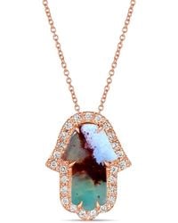 Le Vian - Le Vian Chamsa Hand 14K Rose 2.63 Ct. Tw. Diamond & Aquaprase Pendant Necklace - Lyst
