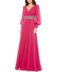 Mac Duggal - Bishop Sleeve Wrap Over Belt Detail Flo - Lyst