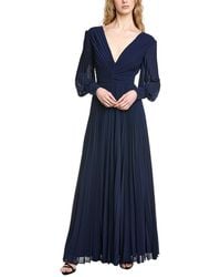 Badgley Mischka - Pleated V-Neck Gown - Lyst