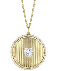 Genevive Jewelry - 14k Over Silver Cz Heart Medallion Pendant - Lyst