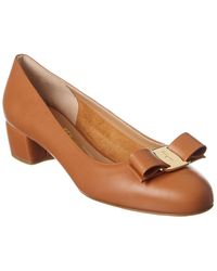 Ferragamo Calfskin Vara Court Shoes - Brown