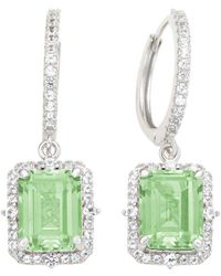 Suzy Levian - 0.02 Ct. Tw. Diamond & Gemstone Halo Dangling Earring - Lyst