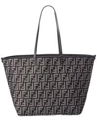 Fendi - Roll Large Ff Denim & Leather Tote - Lyst