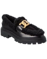 Tod's - Tods Leather & Shearling Loafer - Lyst
