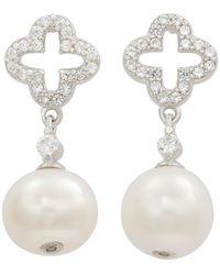 Suzy Levian - Created Sapphire & 8Mm Pearl Clover Dangle Earring - Lyst