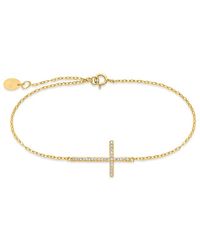 Sterling Forever - 14k Over Silver Cz Sideways Cross Bracelet - Lyst
