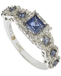 Suzy Levian - Sterling Assher Cut Sapphire And Diamond Accent Bridal Engagement Ring - Lyst