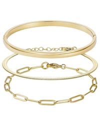 Adornia - 18K Plated Stainless Steel Cuff, Paperclip, & Herringbone Chain Bracelet Set - Lyst