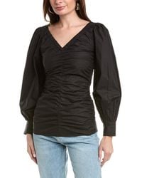Ganni - Poplin V-neck Gathered Blouse - Lyst