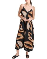DKNY - V-Neck Print Midi Dress - Lyst