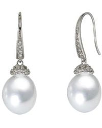 Belpearl - 10Mm Pearl Cz Dangle Earrings - Lyst