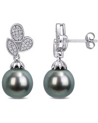Rina Limor - 10k 0.20 Ct. Tw. Diamond 9-9.5mm Pearl Floral Drop Earrings - Lyst