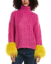 Prada - Shearling Trimmed Cable Knit Mohair & Wool-Blend Sweater - Lyst