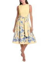 Teri Jon - Crepe Floral Border Print Belted Dress - Lyst