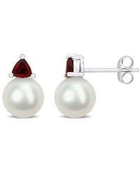 Rina Limor - 10k 0.62 Ct. Tw. Garnet & 8-8.5mmmm Pearl Studs - Lyst