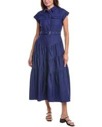 Gracia - Buckle Belted Tiered Denim Maxi Dress - Lyst