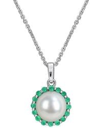 Rina Limor - 0.32 Ct. Tw. Lab-Grown Emerald & 8-8.5 Mm Pearl Halo Necklace - Lyst