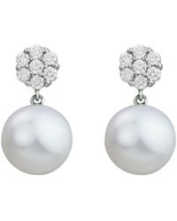 Pearls - 14K Diamond .46 Ct. & 10Mm Freshwater Cultured Pearl Earrings - Lyst