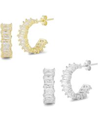 Glaze Jewelry - Silver Cz Baguette Hoops Set - Lyst