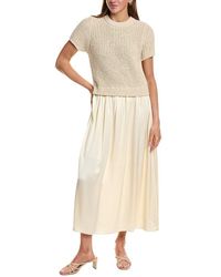 English Factory - Satin Contrast Mixed Media Midi Dress - Lyst