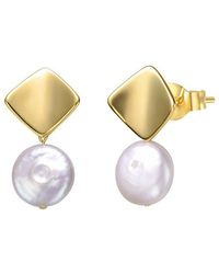 Genevive Jewelry - 14k Over Silver 13mm Pearl Dangle Earrings - Lyst