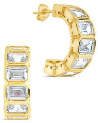 Sterling Forever - Cz Nyssa Bezel Station Hoop Earrings - Lyst