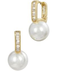 Savvy Cie - 18K Plated 11-12Mm Pearl Cz Hoops - Lyst