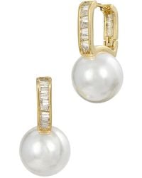 Savvy Cie - 18K Plated 11-12Mm Pearl Cz Hoops - Lyst