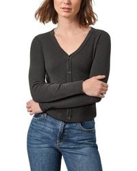 Lilla P - Ribbed Slub Snap V-Neck - Lyst
