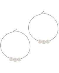 Splendid - Rhodium Plated 7-7.5mm Pearl Cz Earrings - Lyst