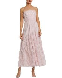 Mac Duggal - Mesh Micro Ruffle Strapless A Line Ankle Dress - Lyst