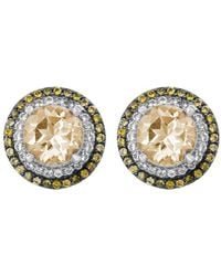 Suzy Levian - Silver 0.02 Ct. Tw. Diamond & Gemstone Double Halo Studs - Lyst