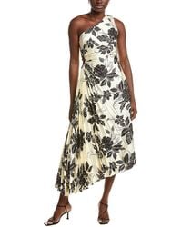 Nicole Miller - Accordion Pleated One-Shoulder Midi Dress - Lyst