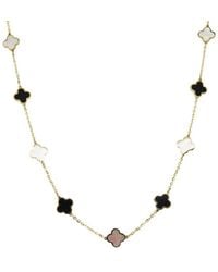 Italian Gold - 14k Onyx Mother-of-pearl Clover Necklace - Lyst