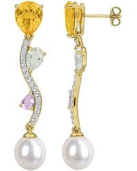 Rina Limor - Plated 6.92 Ct. Tw. Gemstone & 9-9.5Mm Pearl Earrings - Lyst