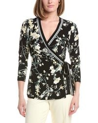Anne Klein - 3/4-Sleeve Front Banded Wrap Top - Lyst