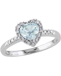 Rina Limor - Silver 0.73 Ct. Tw. Diamond & Aquamarine Heart Halo Ring - Lyst
