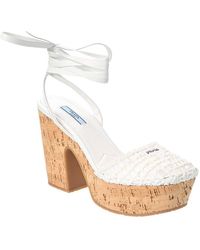 Prada - Raffia & Leather Platform Sandal - Lyst
