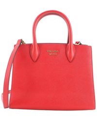 Prada - Saffiano & City Calfskin Leather Bibliotheque Tote Small (Authentic Pre-Loved) - Lyst