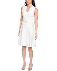 St. John - V-Neck Flared Knit Dress - Lyst