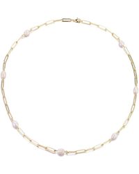Adornia - 14K Plated 8Mm Pearl Station Paper Clip Chain Necklace - Lyst