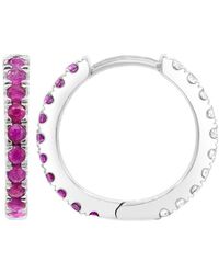 Lab Grown Gemstones - 0.60 Ct. Tw. Lab-Grown Ruby Hoop Earrings - Lyst