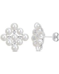 Rina Limor - Silver 0.05 Ct. Tw. Diamond 4-4.5mm Pearl Earrings - Lyst