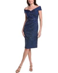 Teri Jon - Metallic Jacquard Portrait Side Ruched Dress - Lyst