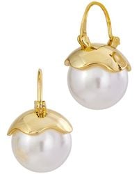 Savvy Cie - 18K Plated 16-17Mm Pearl Earrings - Lyst