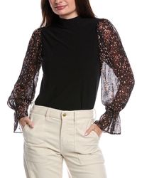 Cece - Mixed Media Mock Neck Top - Lyst